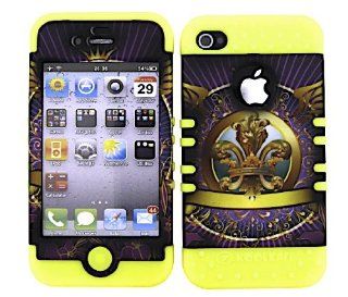 3 IN 1 HYBRID SILICONE COVER FOR APPLE IPHONE 4 4S HARD CASE SOFT YELLOW RUBBER SKIN SAINTS FLEUR YE TE373 KOOL KASE ROCKER CELL PHONE ACCESSORY EXCLUSIVE BY MANDMWIRELESS: Cell Phones & Accessories