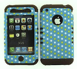 3 IN 1 HYBRID SILICONE COVER FOR APPLE IPHONE 3G 3GS HARD CASE SOFT BROWN RUBBER SKIN POLKA DOTS CF TE432 KOOL KASE ROCKER CELL PHONE ACCESSORY EXCLUSIVE BY MANDMWIRELESS: Cell Phones & Accessories