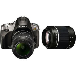 Sony Alpha A330Y Black 10MP Digital SLR Camera with 18 55mm & 55 200mm lenses, 2 way tilt 2.7" LCD, Super SteadyShot Image Stabilization, HDMI output, On Screen Help