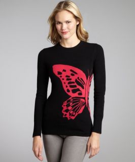 C3 Collection Black Butterfly Intarsia Cashmere Sweater (318830901)