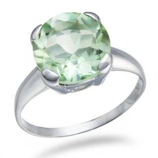    5.60 Carat Genuine Green Amethyst Round Silver Ring Jewelry