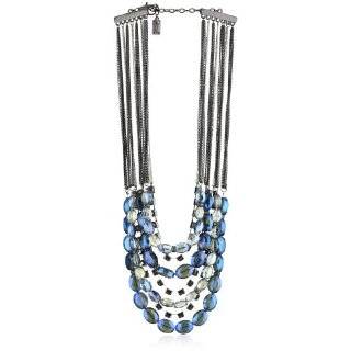   York Urban Rain Blue Glass Faceted Bead Multi Row Frontal Necklace