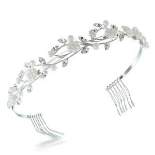  Silver Ivory Pearl Crystals Bridal Tiara Jewelry