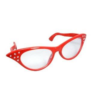  Fifties Cat Eye Rhinestone Glasses   Red: Clothing