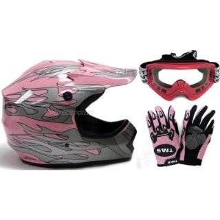 TMS Pink Flame Dirt Bike ATV Motocross Helmet Off Road MX with Goggles 