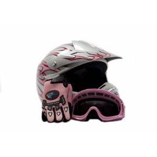 Youth Motocross ATV Dirt Bike MX Helmet, Gloves and Goggles Pink Flame 