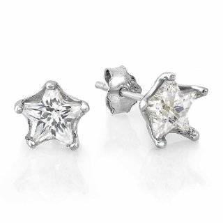  Sterling Silver Blue Crystal Star Shaped Button Earrings 
